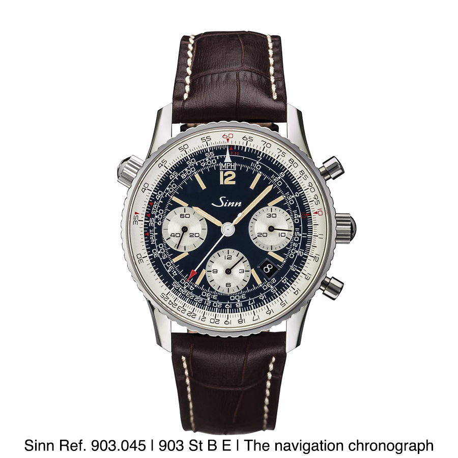 Sinn (Germany) 903 St B E – Ref. 903.045 – The Navigation Chronograph On Mocca Brown Calf Leather