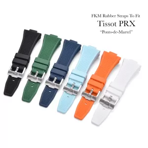 MARTEL Honeycomb FKM Rubber Watch Straps For Tissot PRX Watches In