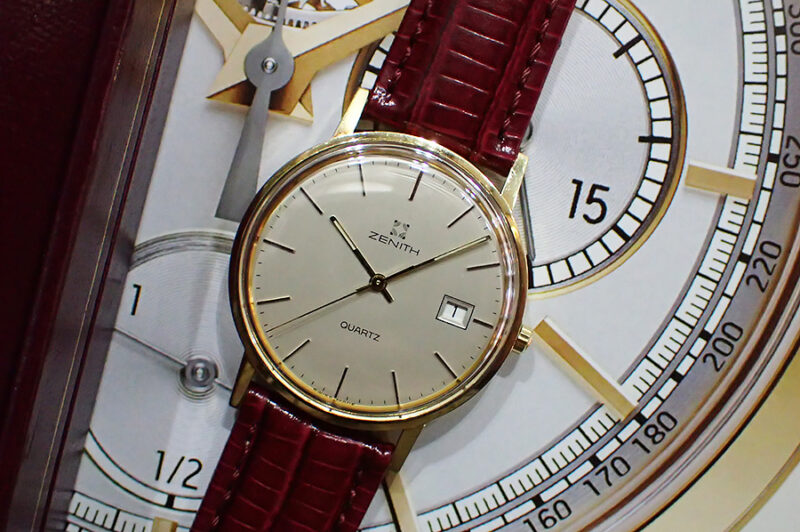 Boxed 1983 ZENITH (Swiss) 18k Solid Gold Case Formal Dress Watch - Quartz With Date - Image 3