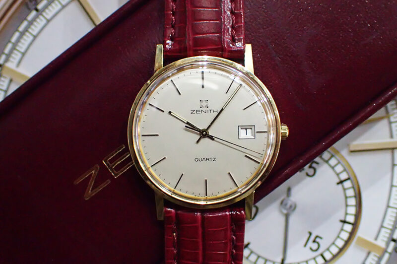 Boxed 1983 ZENITH (Swiss) 18k Solid Gold Case Formal Dress Watch - Quartz With Date - Image 4